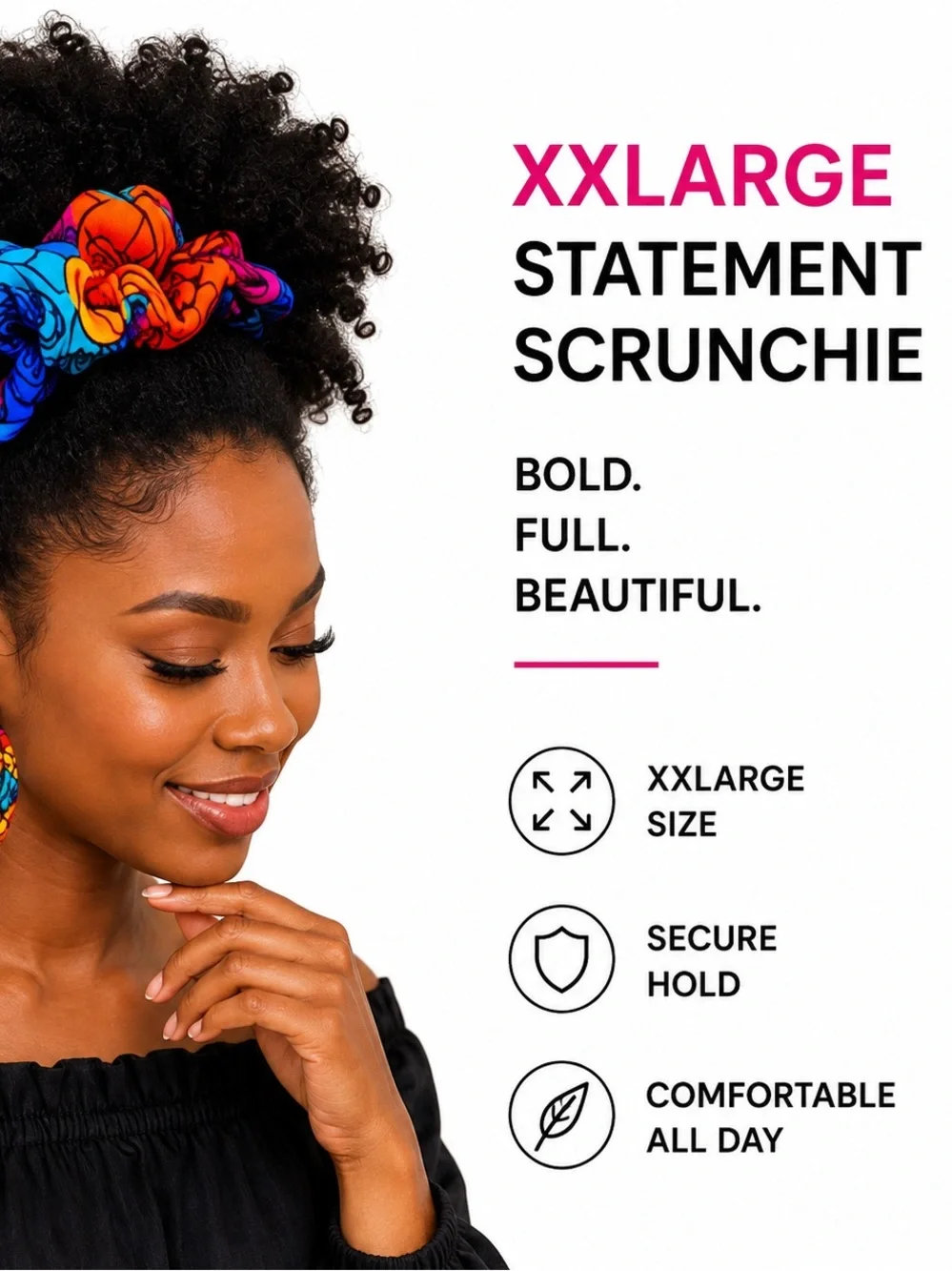 Handmade African Ankara Print Scrunchie & Hoop Earring Set | Blue Big Flower